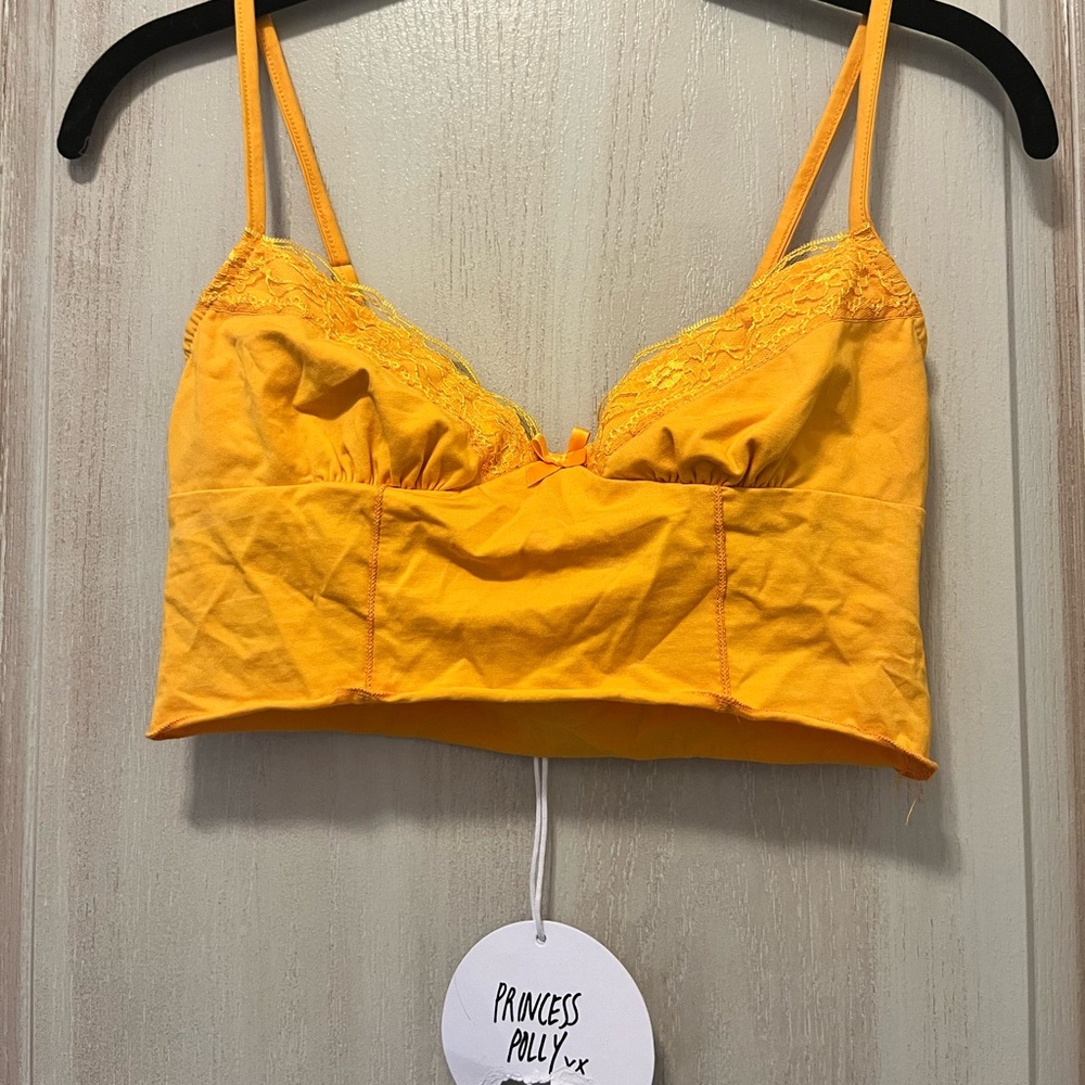 Princess Polly Orange cropped tank with lace detail size 4